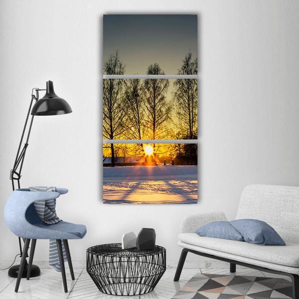 Winter Day with the Sun Rays Vertical Canvas Wall Art-3 Vertical-Gallery Wrap-12" x 25"-Tiaracle