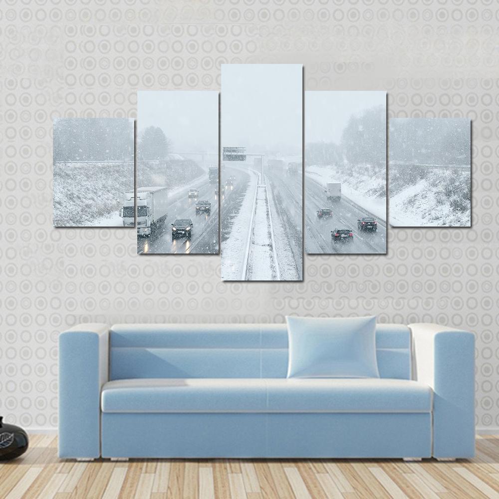 Winter Driving Commuter Traffic Canvas Wall Art-3 Horizontal-Gallery Wrap-37" x 24"-Tiaracle