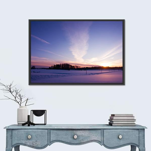 Winter Evening At Countryside Canvas Wall Art-1 Piece-Floating Frame-24" x 16"-Tiaracle