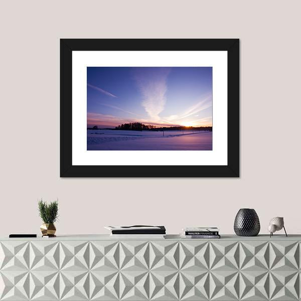 Winter Evening At Countryside Canvas Wall Art-1 Piece-Framed Print-20" x 16"-Tiaracle