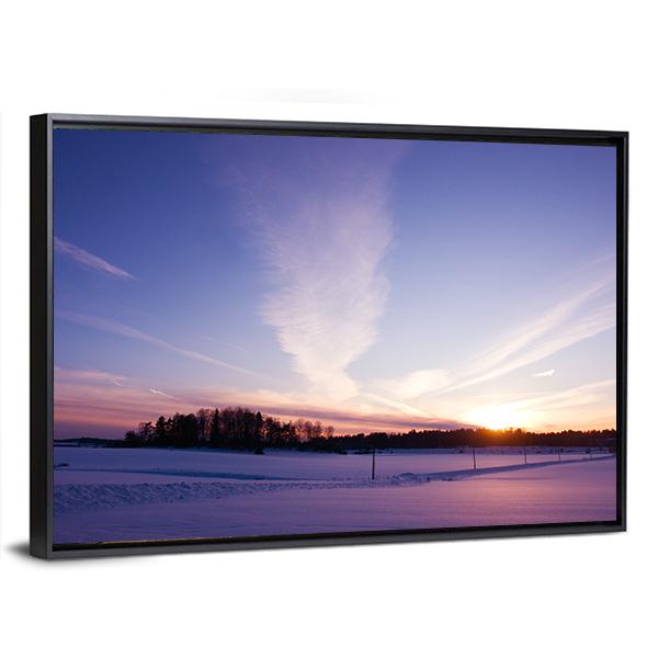 Winter Evening At Countryside Canvas Wall Art-3 Horizontal-Gallery Wrap-25" x 16"-Tiaracle
