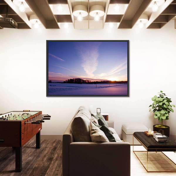 Winter Evening At Countryside Canvas Wall Art-3 Horizontal-Gallery Wrap-25" x 16"-Tiaracle