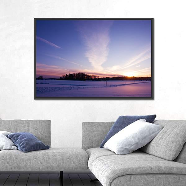 Winter Evening At Countryside Canvas Wall Art-3 Horizontal-Gallery Wrap-25" x 16"-Tiaracle