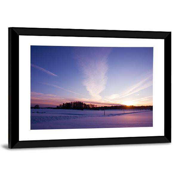 Winter Evening At Countryside Canvas Wall Art-3 Horizontal-Gallery Wrap-25" x 16"-Tiaracle