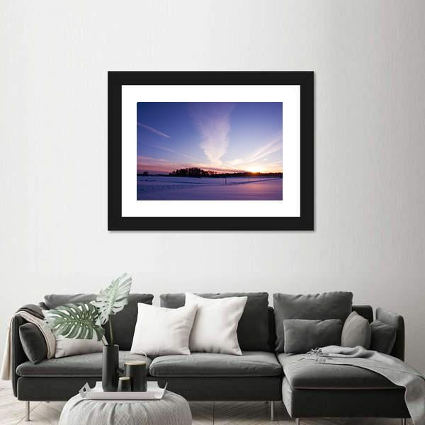 Winter Evening At Countryside Canvas Wall Art-3 Horizontal-Gallery Wrap-25" x 16"-Tiaracle