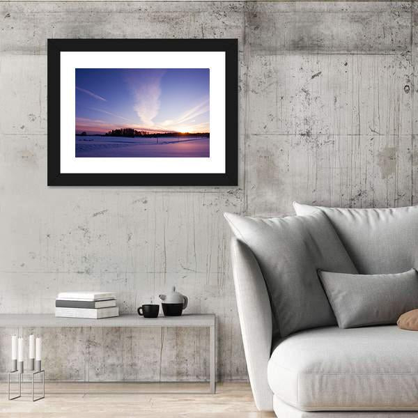 Winter Evening At Countryside Canvas Wall Art-3 Horizontal-Gallery Wrap-25" x 16"-Tiaracle