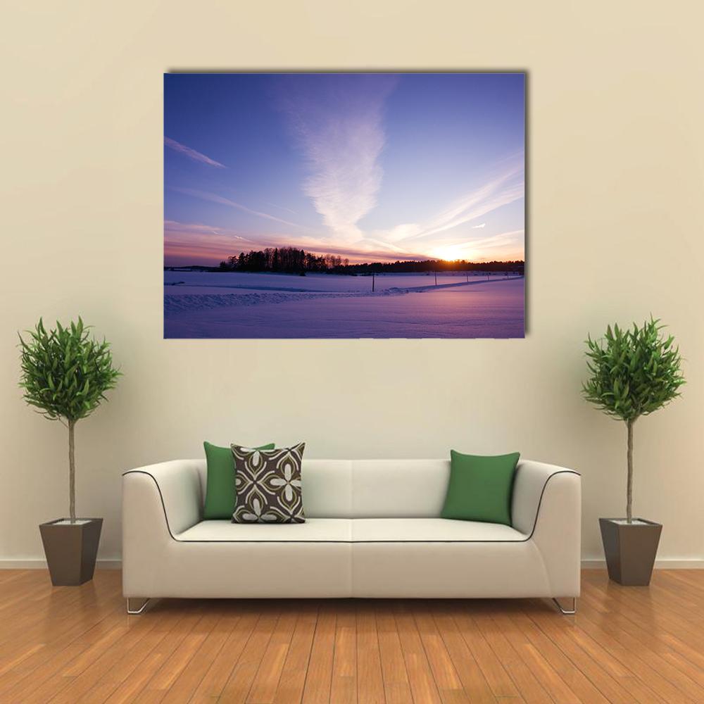 Winter Evening At Countryside Canvas Wall Art-1 Piece-Gallery Wrap-48" x 32"-Tiaracle