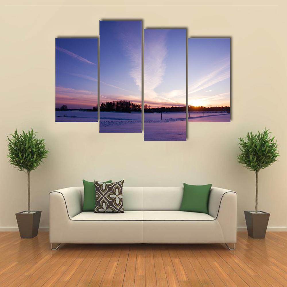 Winter Evening At Countryside Canvas Wall Art-4 Pop-Gallery Wrap-50" x 32"-Tiaracle
