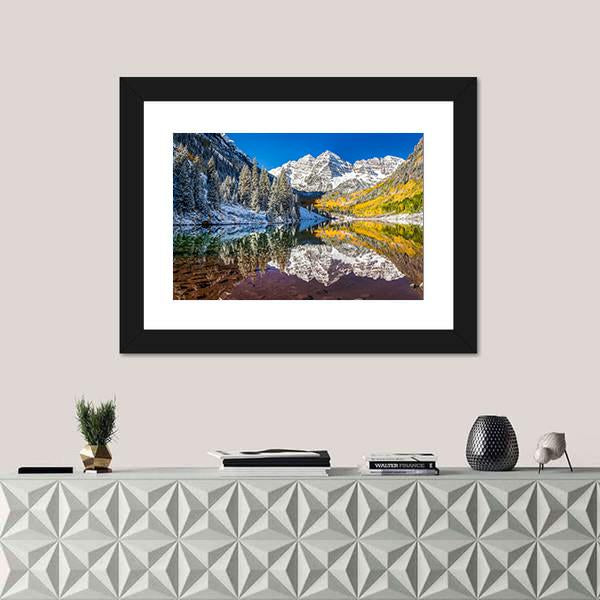 Winter Foliage At Maroon Bells Canvas Wall Art-1 Piece-Framed Print-20" x 16"-Tiaracle