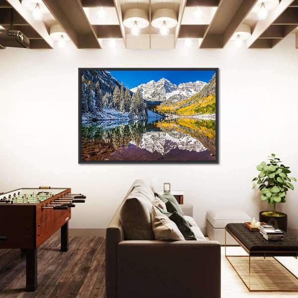 Winter Foliage At Maroon Bells Canvas Wall Art-5 Horizontal-Gallery Wrap-22" x 12"-Tiaracle