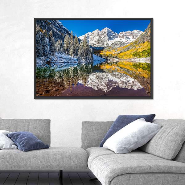 Winter Foliage At Maroon Bells Canvas Wall Art-5 Horizontal-Gallery Wrap-22" x 12"-Tiaracle
