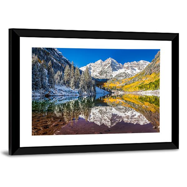 Winter Foliage At Maroon Bells Canvas Wall Art-5 Horizontal-Gallery Wrap-22" x 12"-Tiaracle