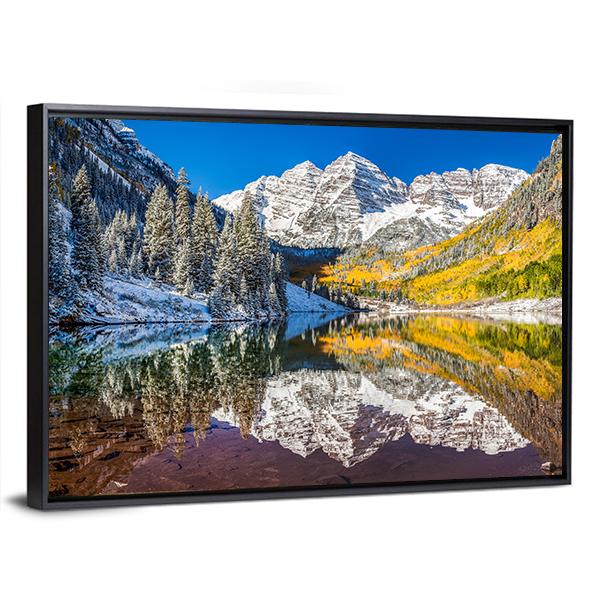 Winter Foliage At Maroon Bells Canvas Wall Art-5 Horizontal-Gallery Wrap-22" x 12"-Tiaracle
