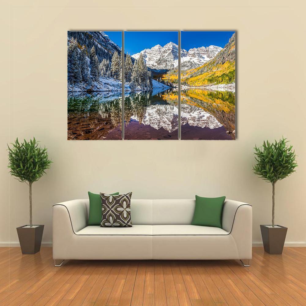 Winter Foliage At Maroon Bells Canvas Wall Art-3 Horizontal-Gallery Wrap-37&quot; x 24&quot;-Tiaracle