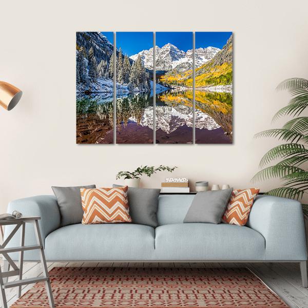 Winter Foliage At Maroon Bells Canvas Wall Art-4 Horizontal-Gallery Wrap-34" x 24"-Tiaracle