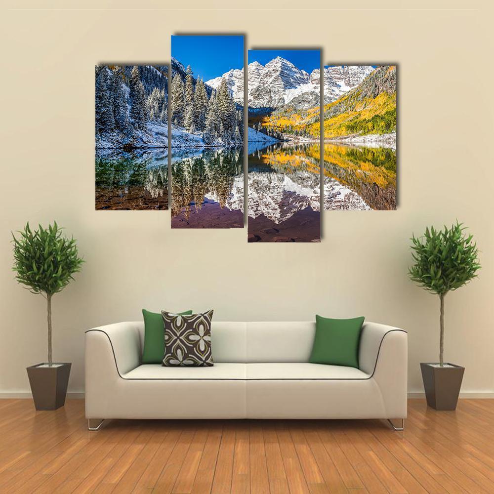 Winter Foliage At Maroon Bells Canvas Wall Art-4 Pop-Gallery Wrap-50&quot; x 32&quot;-Tiaracle