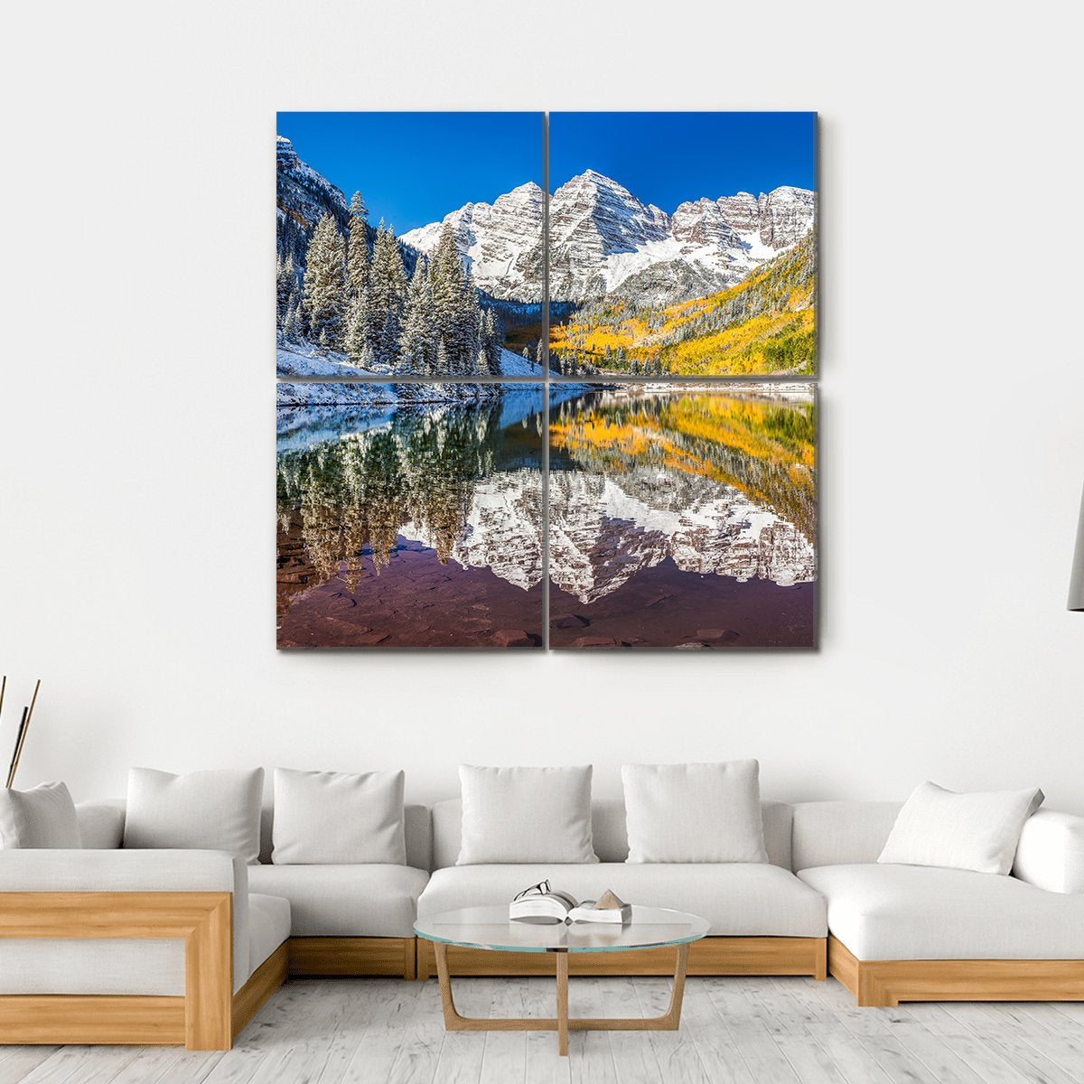 Winter Foliage At Maroon Bells Canvas Wall Art-4 Square-Gallery Wrap-17" x 17"-Tiaracle