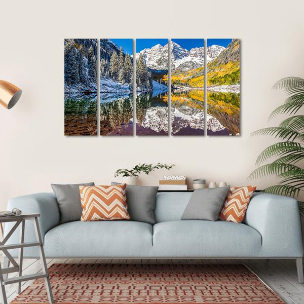 Winter Foliage At Maroon Bells Canvas Wall Art-5 Horizontal-Gallery Wrap-22" x 12"-Tiaracle