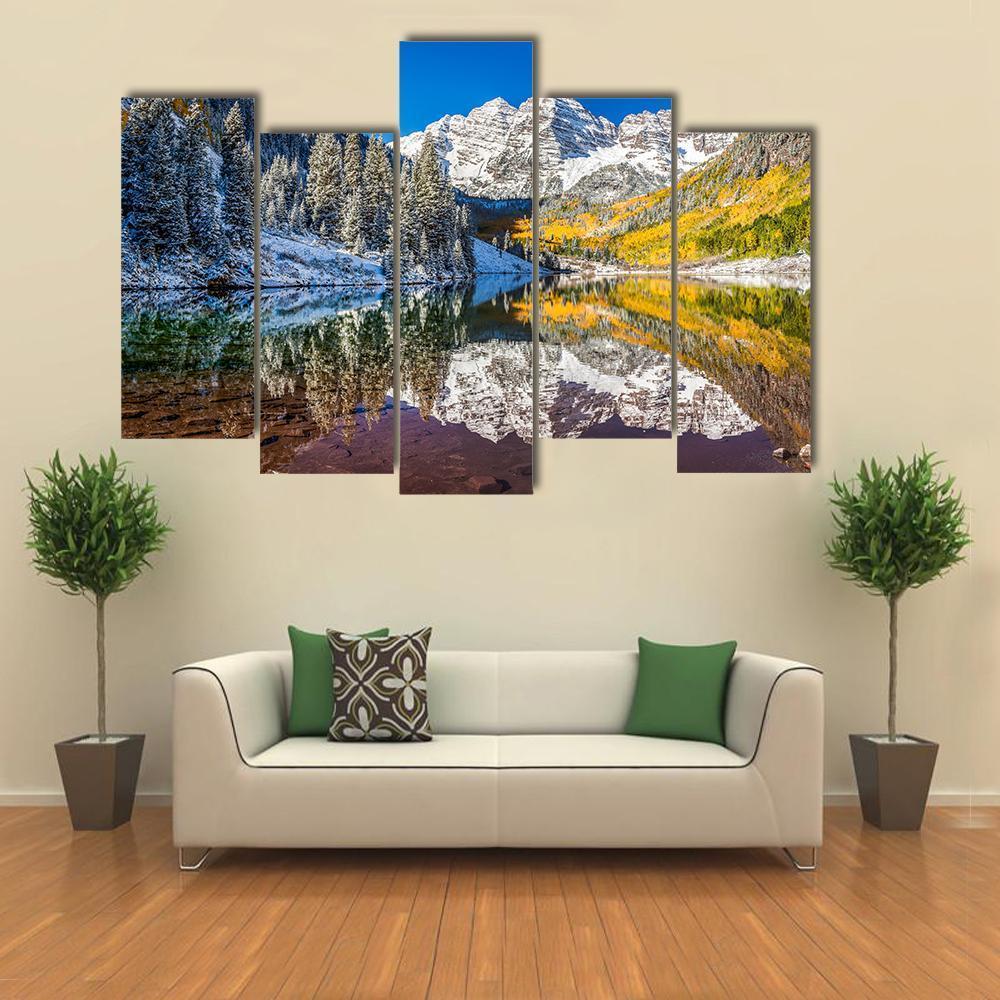 Winter Foliage At Maroon Bells Canvas Wall Art-1 Piece-Gallery Wrap-48" x 32"-Tiaracle
