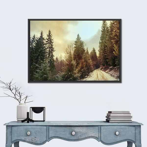 Winter Forest In Carpathians Canvas Wall Art-1 Piece-Floating Frame-24" x 16"-Tiaracle