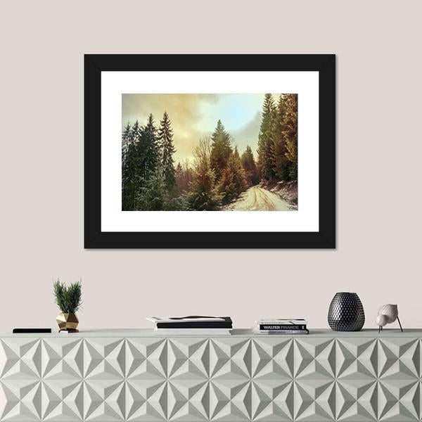 Winter Forest In Carpathians Canvas Wall Art-1 Piece-Framed Print-20" x 16"-Tiaracle