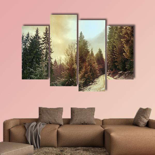Winter Forest In Carpathians Canvas Wall Art-4 Pop-Gallery Wrap-50" x 32"-Tiaracle