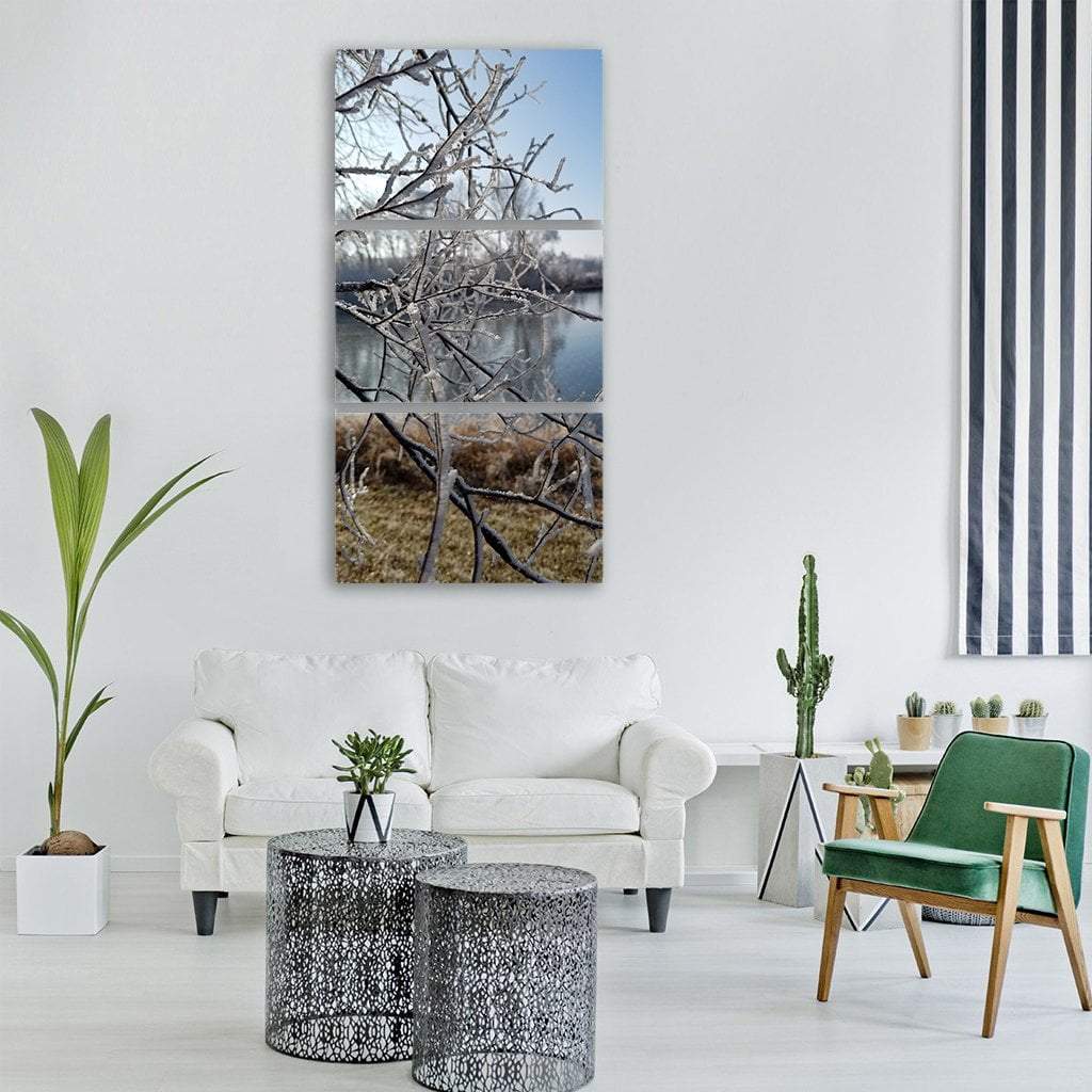 Winter Frozen Lake Vertical Canvas Wall Art-3 Vertical-Gallery Wrap-12" x 25"-Tiaracle