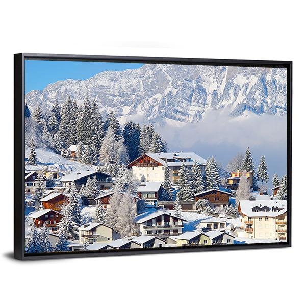 Winter Holiday Houses In Swiss Alps Switzerland Canvas Wall Art-3 Horizontal-Gallery Wrap-25" x 16"-Tiaracle