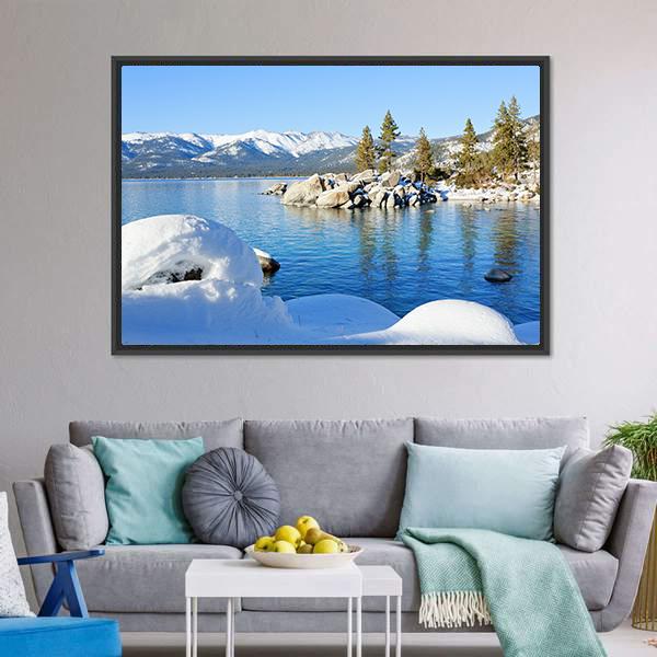 Winter In Lake Tahoe Canvas Wall Art-3 Horizontal-Gallery Wrap-25" x 16"-Tiaracle