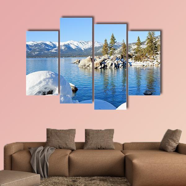 Winter In Lake Tahoe Canvas Wall Art-4 Pop-Gallery Wrap-50" x 32"-Tiaracle