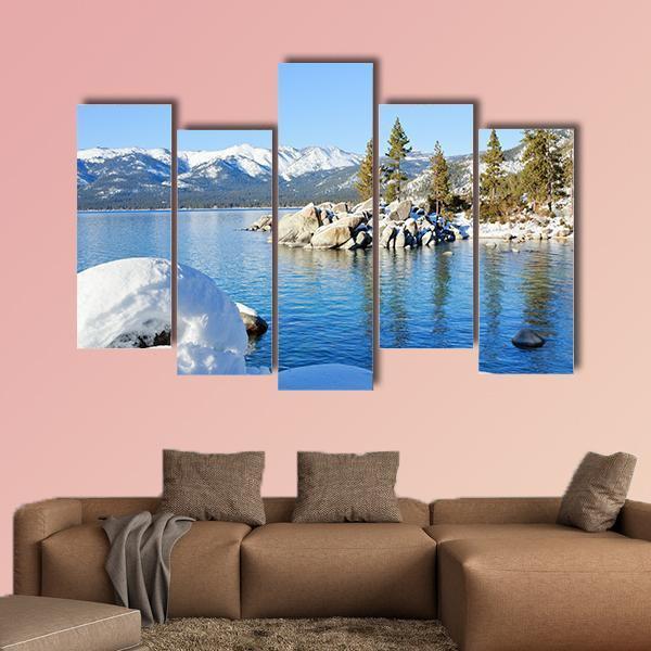 Winter In Lake Tahoe Canvas Wall Art-5 Pop-Gallery Wrap-47" x 32"-Tiaracle