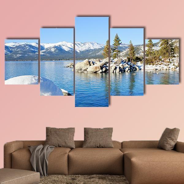 Winter In Lake Tahoe Canvas Wall Art-5 Star-Gallery Wrap-62" x 32"-Tiaracle