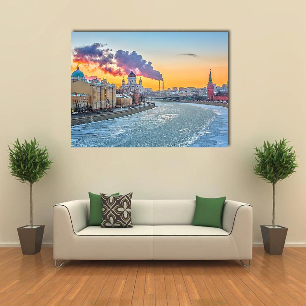 Winter In Moscow Canvas Wall Art-1 Piece-Gallery Wrap-48" x 32"-Tiaracle
