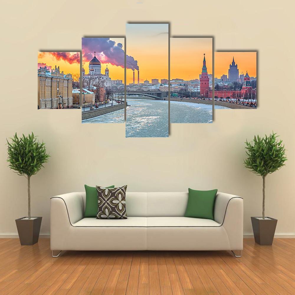 Winter In Moscow Canvas Wall Art-5 Star-Gallery Wrap-62" x 32"-Tiaracle