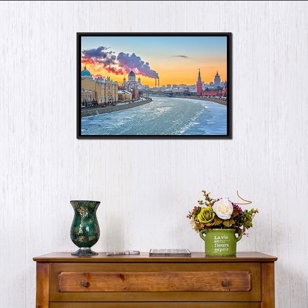 Winter In Moscow Canvas Wall Art-1 Piece-Floating Frame-24" x 16"-Tiaracle