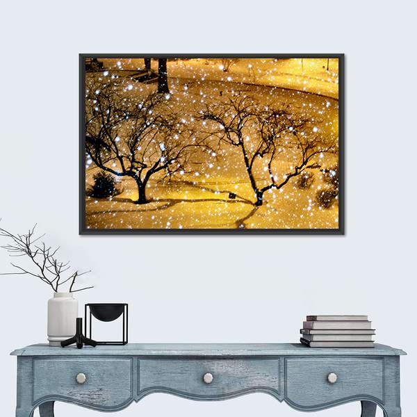 Winter In New York City Canvas Wall Art-1 Piece-Floating Frame-24" x 16"-Tiaracle