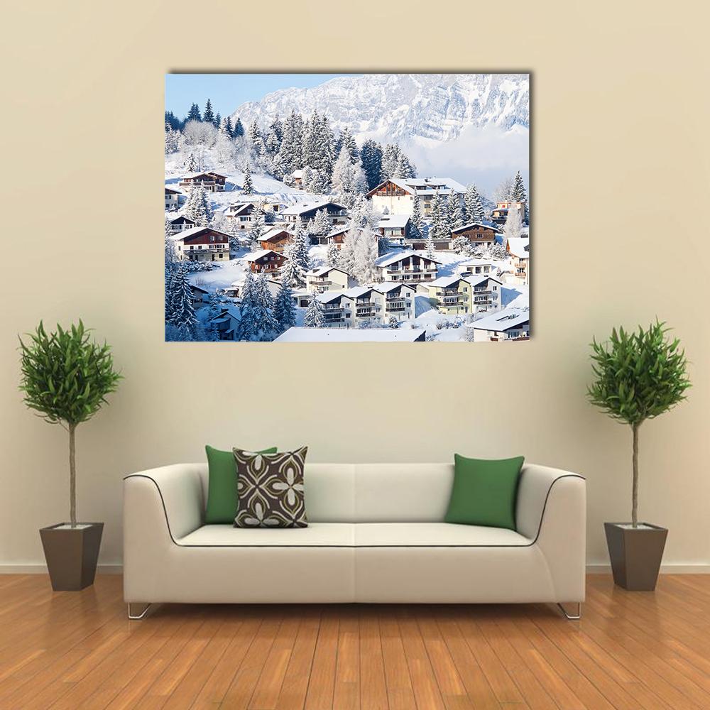 Winter In The Swiss Alps Canvas Wall Art-1 Piece-Gallery Wrap-36" x 24"-Tiaracle