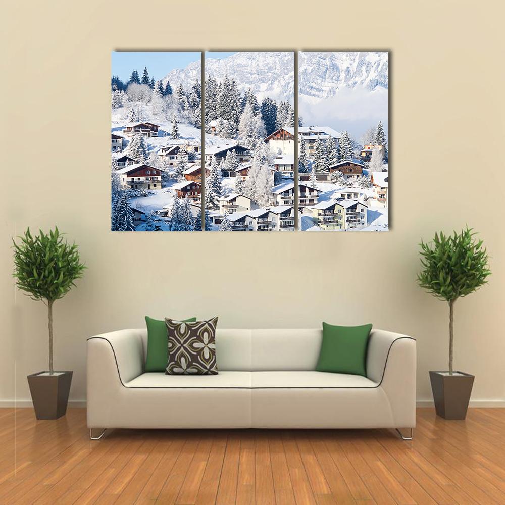 Winter In The Swiss Alps Canvas Wall Art-1 Piece-Gallery Wrap-24" x 16"-Tiaracle