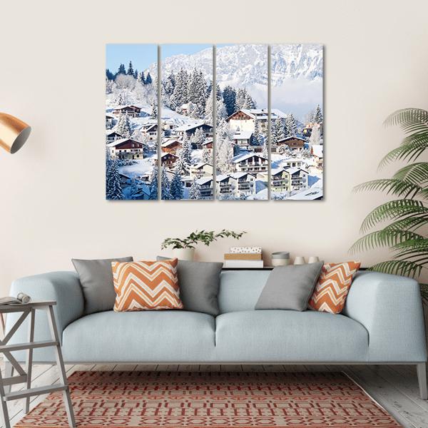 Winter In The Swiss Alps Canvas Wall Art-4 Horizontal-Gallery Wrap-34" x 24"-Tiaracle