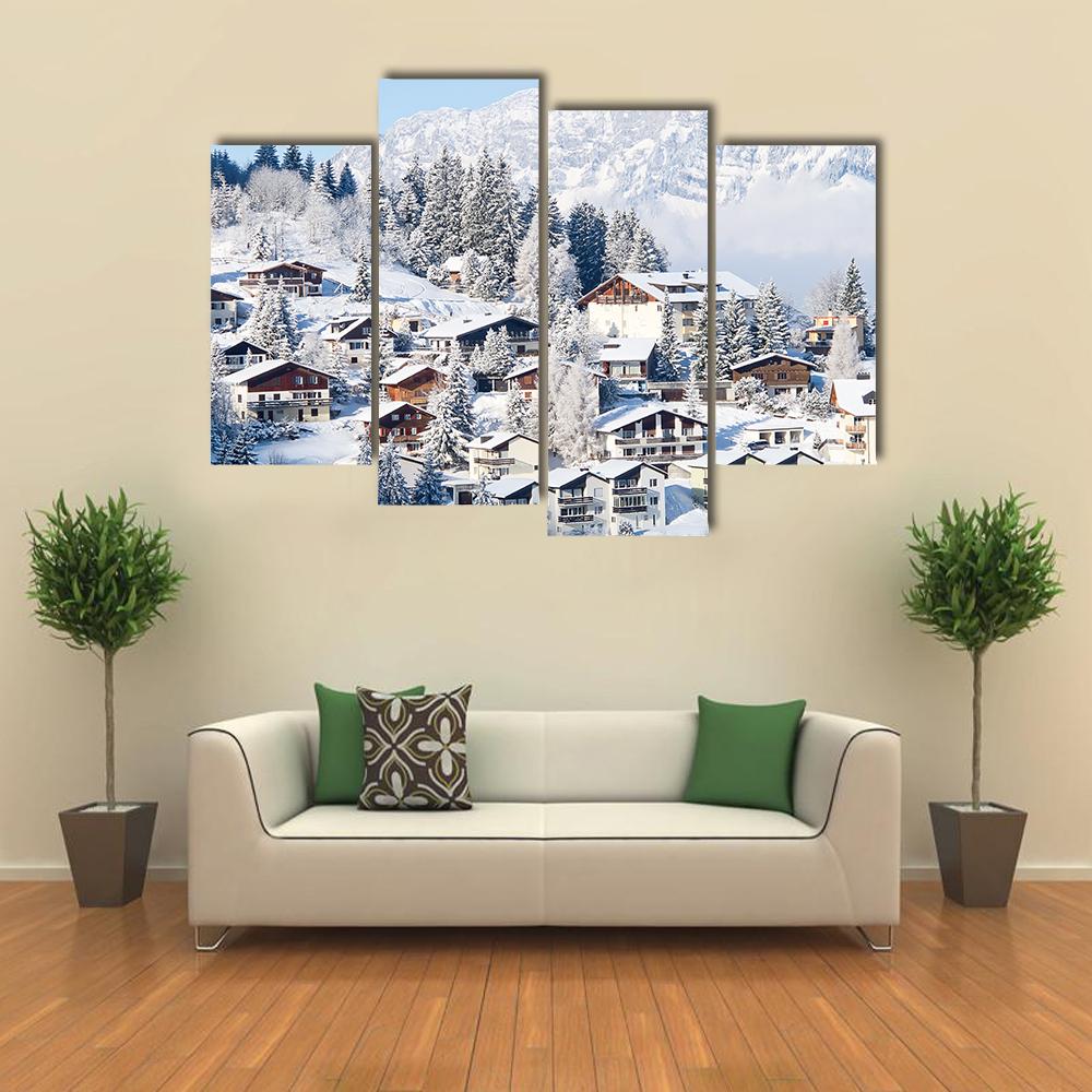 Winter In The Swiss Alps Canvas Wall Art-4 Pop-Gallery Wrap-34" x 20"-Tiaracle