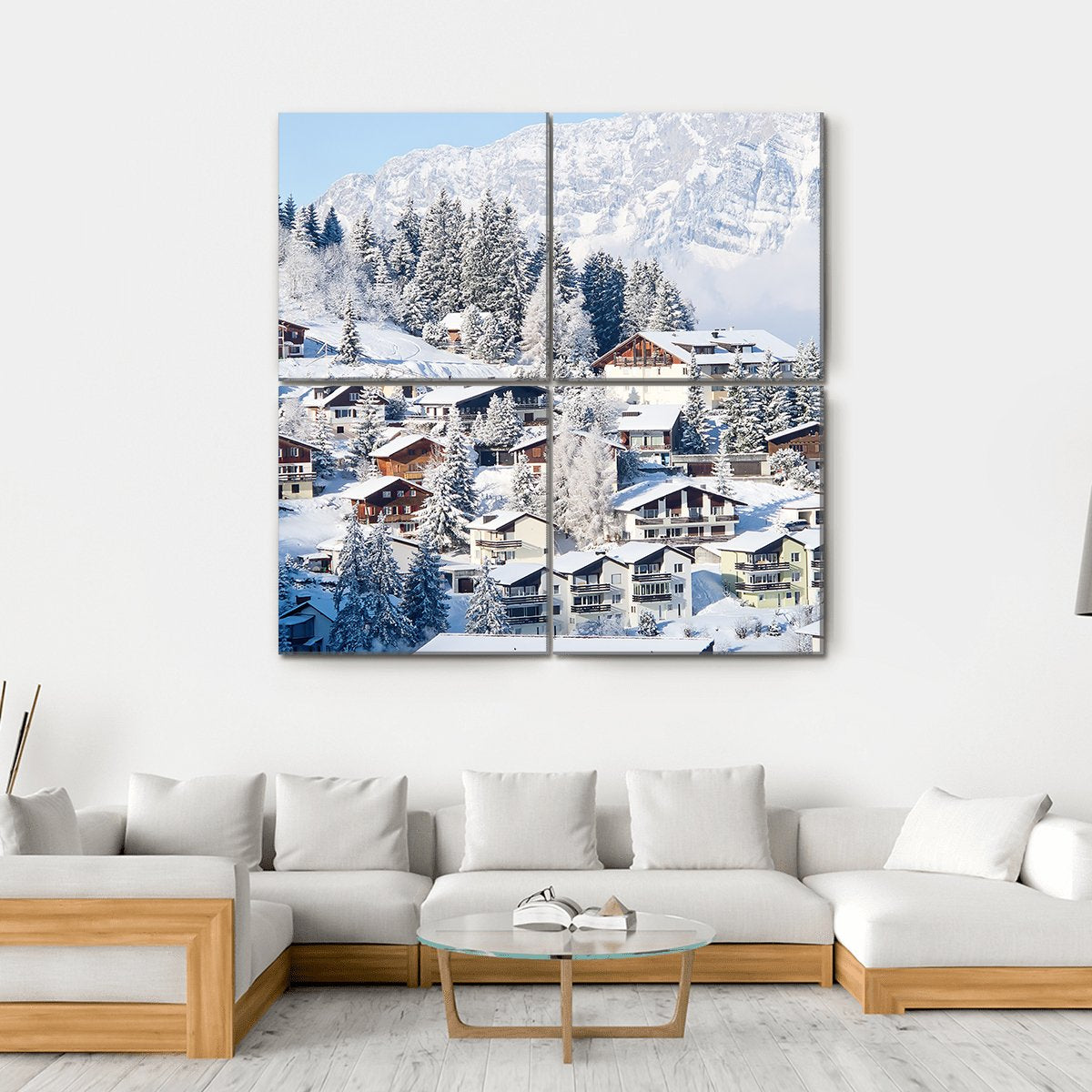 Winter In The Swiss Alps Canvas Wall Art-4 Square-Gallery Wrap-17" x 17"-Tiaracle