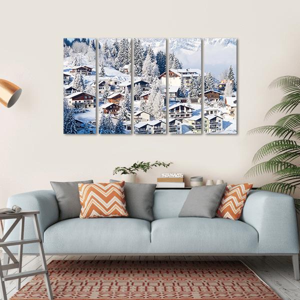 Winter In The Swiss Alps Canvas Wall Art-5 Horizontal-Gallery Wrap-22" x 12"-Tiaracle