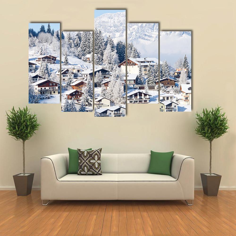 Winter In The Swiss Alps Canvas Wall Art-5 Pop-Gallery Wrap-32" x 21"-Tiaracle