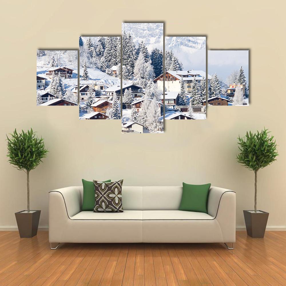 Winter In The Swiss Alps Canvas Wall Art-5 Star-Gallery Wrap-42" x 21"-Tiaracle