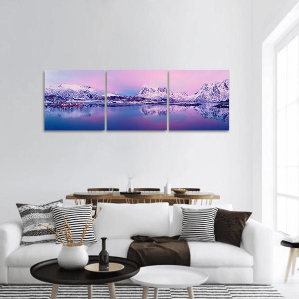 Norway Lake In Winter Panoramic Canvas Wall Art-3 Piece-25" x 08"-Tiaracle