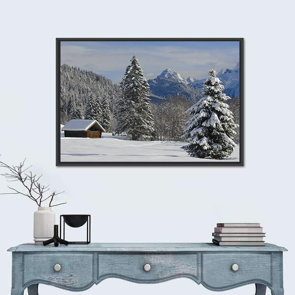 Winter Landscape At Alp Mountains Canvas Wall Art-1 Piece-Floating Frame-24" x 16"-Tiaracle