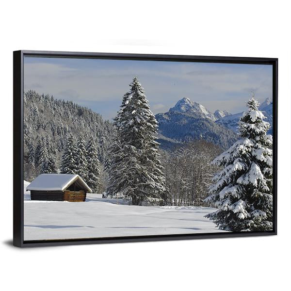 Winter Landscape At Alp Mountains Canvas Wall Art-3 Horizontal-Gallery Wrap-25" x 16"-Tiaracle