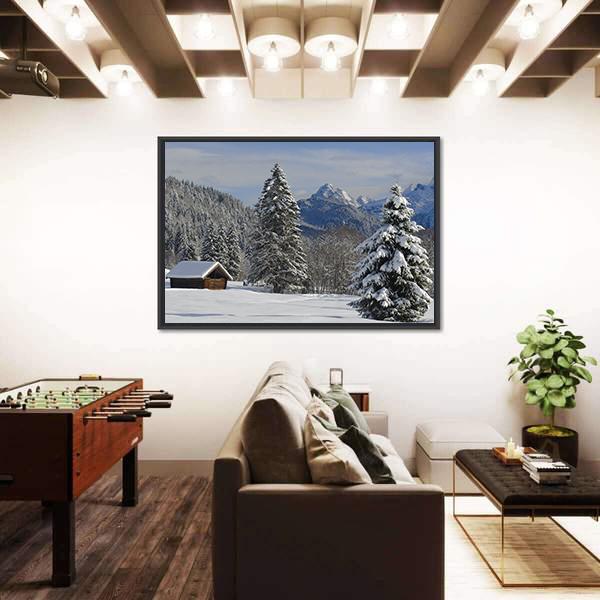 Winter Landscape At Alp Mountains Canvas Wall Art-3 Horizontal-Gallery Wrap-25" x 16"-Tiaracle