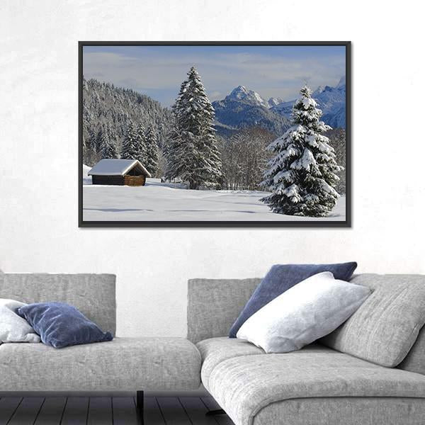 Winter Landscape At Alp Mountains Canvas Wall Art-3 Horizontal-Gallery Wrap-25" x 16"-Tiaracle
