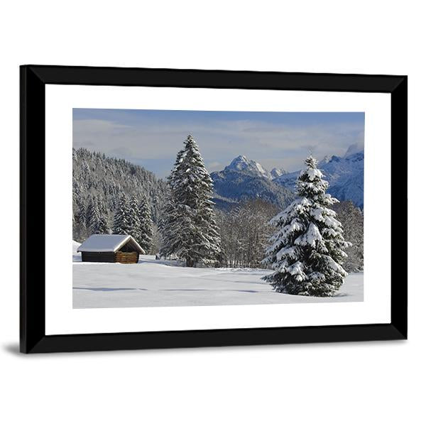 Winter Landscape At Alp Mountains Canvas Wall Art-3 Horizontal-Gallery Wrap-25" x 16"-Tiaracle
